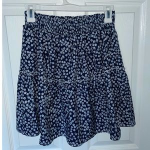 blue and white floral skirt